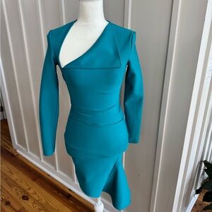 Bodycon Teal Asymmetrical Dress